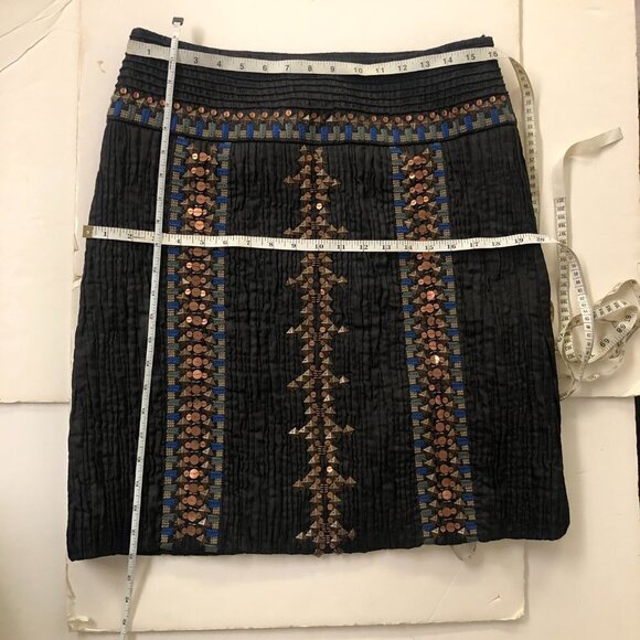 Etcetera Black Embroidered Beaded Crinkle Glam Lined A-Line Skirt Sz 8 - Picture 12 of 14